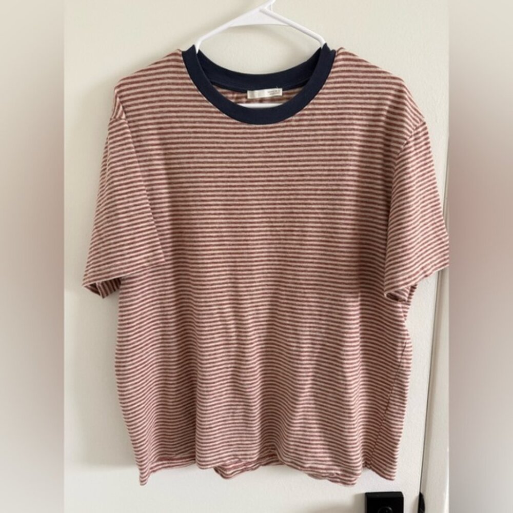 Men's Brown and White Striped Tee